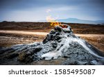 Burning gas in the mud volcanoes of Gobustan, Azerbaijan