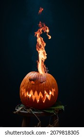 Burning Jack O Lantern (isolated) With A Back Drop