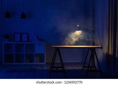 Burning Lamp In An Empty Apartment / Fire Hazard At Home