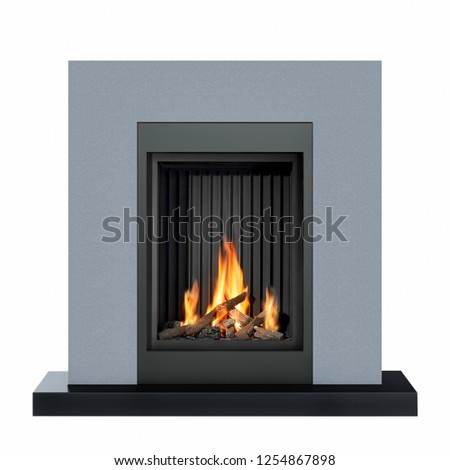Burning modern bio fireplace isolated on white.