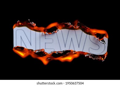 The Burning News Caption Is Isolated On A Black Background. The Concept Of Hot News. Hot News In Flame Text