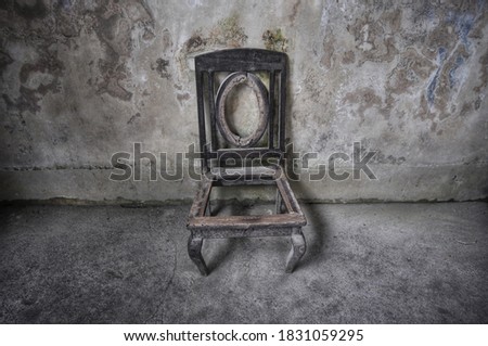 the burning old chair left only its skeleton