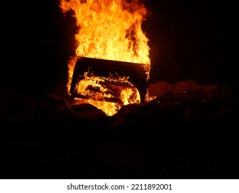 Burning Organ Piano In Firepit