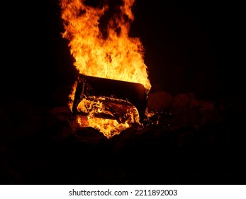 Burning Organ Piano In Firepit