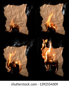 Burning Piece Of Crumpled Paper On Black Background