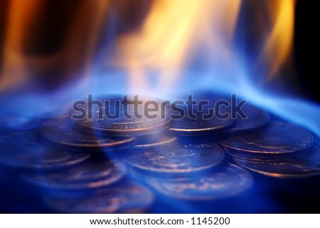A burning pile of quarters.