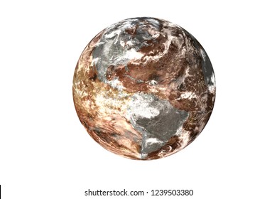 Burning Planet Earth With Magma Of Solar System With Atmosphere Isolated On White Background. Global  Disaster Concept. Elements Of This Image Furnished By NASA.