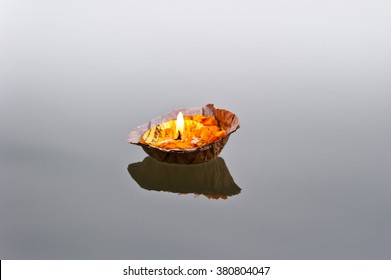 Burning Pooja Candle At Aarti Ceremony On The River Ganges, Varanasi, India