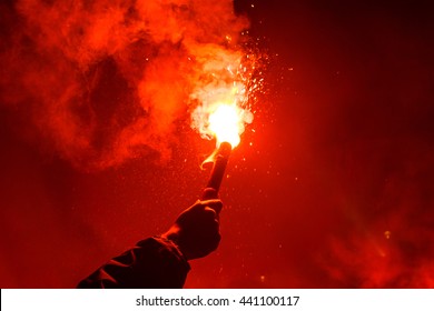 Burning Red Flare, Flame, Football Hooligan