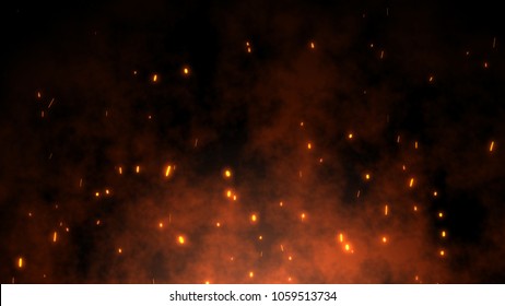 Burning red hot sparks rise from large fire in the night sky. Beautiful abstract background on the theme of fire, light and life. Fiery orange glowing flying away particles over black background in 4k - Shutterstock ID 1059513734