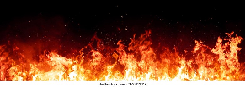 Burning red hot sparks rise from large fire in the night. Fire flames sparks background. Abstract dark glitter fire particles lights. - Shutterstock ID 2140813319