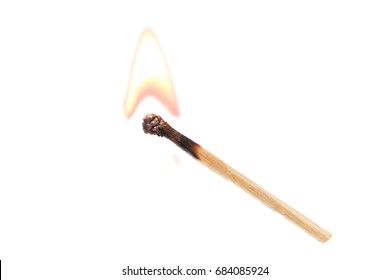 Burning safety-match with red, orange, yellow fire. Isolated on white background