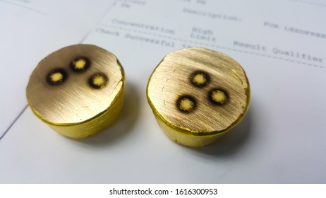 Burning Spot On Brass Ingot After Analyze By Spectrometer Use For Technology And Industrial Background