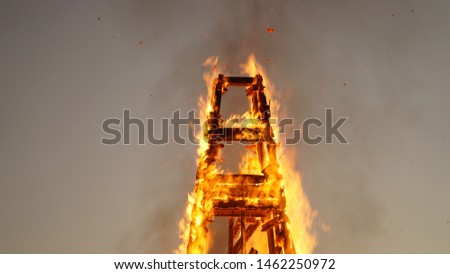 Burning structure during sunset in the Karoo desert near Cape Town, South Africa.
