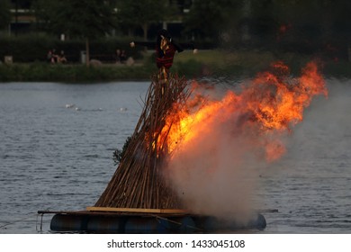 Burning A Witch On A Fire In A Lake. Fire Of St John's Eve 