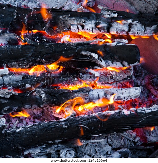 Burning Wood Coal Fireplace Closeup Hot Stock Photo Edit Now