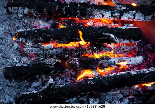 Burning Wood Coal Fireplace Closeup Hot Stock Photo Edit Now