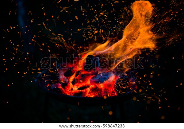 Burning Wood Coal Fireplace Closeup Hot Stock Photo Edit Now