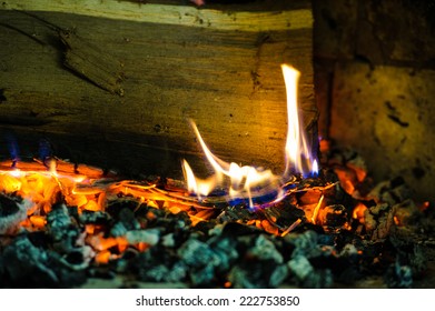burning wood in fireplace - Shutterstock ID 222753850