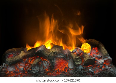 Burning Wood On Fireplace, Campfire Macro Photo