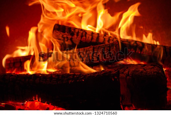 Burning Wood Open Fire Place Fire Stock Photo Edit Now 1324710560