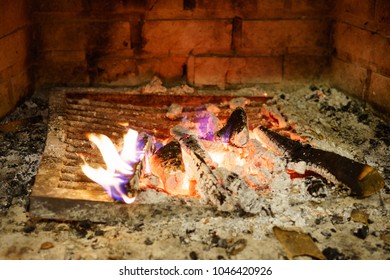 Burning Yule Log In Fireplace Flames In Fireplace 