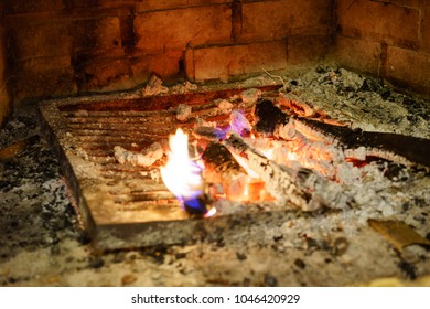 Burning Yule Log In Fireplace Flames In Fireplace 