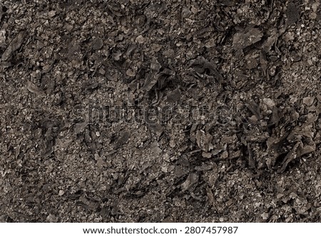 Burnt documents or cinder, top view. Texture of ash from burnt paper, as background.