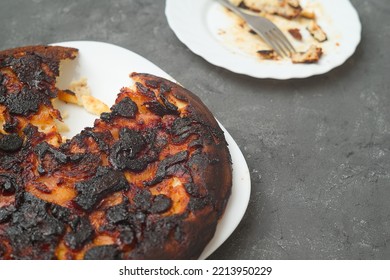 Burnt Food. Carcinogen. Plate And Pan With Leftovers From Dinner