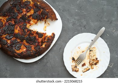 Burnt Food. Carcinogen. Plate And Pan With Leftovers From Dinner