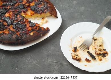 Burnt Food. Carcinogen. Plate And Pan With Leftovers From Dinner