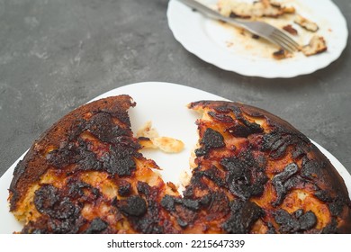 Burnt Food. Carcinogen. Plate And Pan With Leftovers From Dinner