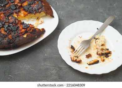 Burnt Food. Carcinogen. Plate And Pan With Leftovers From Dinner