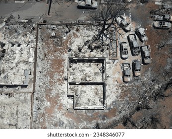 Burnt home in Lahaina from brushfires - Shutterstock ID 2348346077