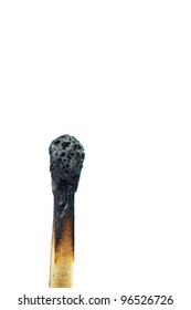 A Burnt Match Up Close. Against A White Background