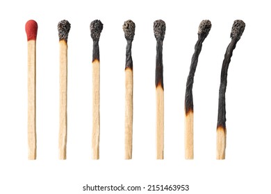 Burnt matches isolated on white. Box of matches. Different stages of match burning Burnt matches. Full depth of field. - Shutterstock ID 2151463953