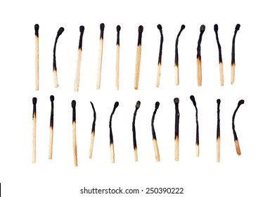 Burnt Matches Isolated On A White Background. Wooden Matches.