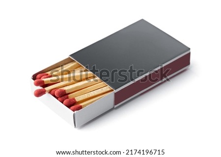 Burnt matches isolated on white. Box of matches. Different stages of match burning Burnt matches. 