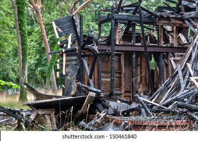 Burnt Old Wooden House 