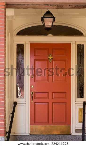 Burnt Orange Front Door White Surrounding Stock Photo Edit