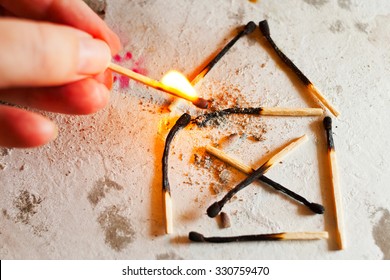 Burnt Out Family House After Fire Made Of Used Matches