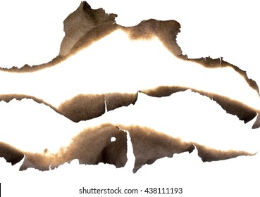 Burnt paper edges set isolated on white
