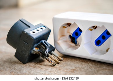 A Burnt Power Strip Melted Plastic For Electrocution Danger .