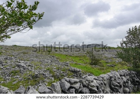 Burren National Park, Co. Clare, Ireland:  View of Mullaghmore Hill from the Burren (“rocky place”), one of the largest karst limestone landscapes in Europe.