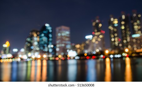 Burry Focus For Bokeh In City Scape,landscape At Midnight