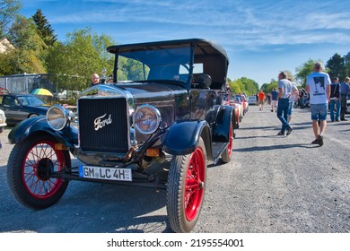 Burscheid, NRW, Germany, 08-21-2022- Black Ford Model T, Produced From 1908 - 1927 ,oldtimer, Classic Car, Front View