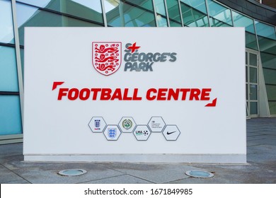 BURTON UPON TRENT, ENGLAND - JANUARY 10, 2020: The Main Sign At St George’s Park National Football Centre In Burton Upon Trent, England