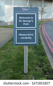 BURTON UPON TRENT, ENGLAND - JANUARY 10, 2020: A Welcoming Sign At St George’s Park National Football Centre In Burton Upon Trent, England