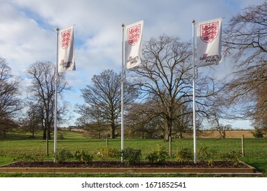 BURTON UPON TRENT, ENGLAND - JANUARY 10, 2020: Flags At St George’s Park National Football Centre In Burton Upon Trent, England