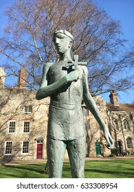 Bury St Edmunds, UK - March 9 2017:  The Statue Of St Edmunds, Carved By Sculptor Elisabeth Frink.